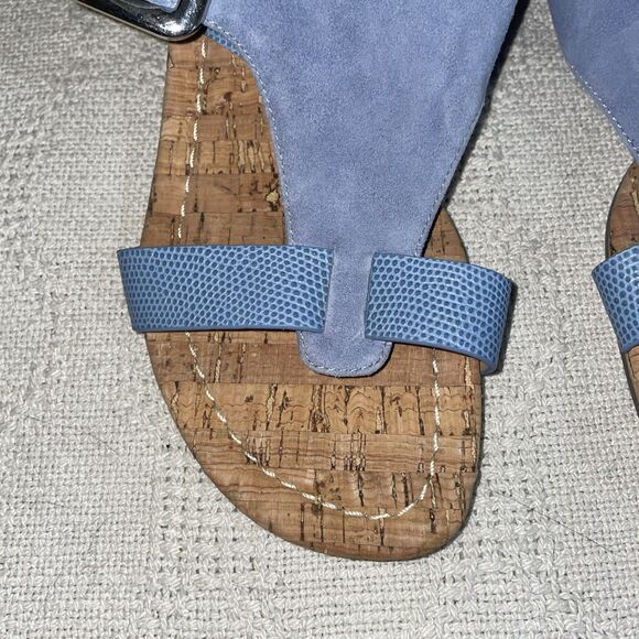 Donald Pliner Women’s Wedge Sandals Size 6.5 M Blue Leather Beach Cruise NWOB - Picture 8 of 12